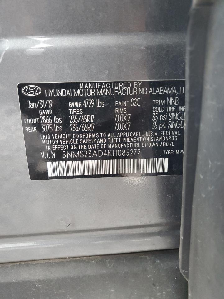 2019 Hyundai Santa Fe Se VIN: 5NMS23AD4KH085272 Lot: 62902455