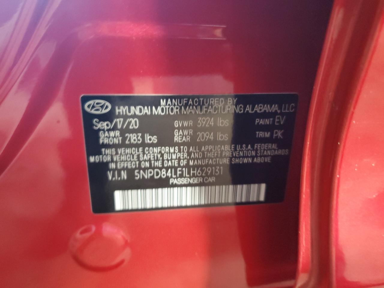 2020 Hyundai Elantra Sel VIN: 5NPD84LF1LH629131 Lot: 65419245