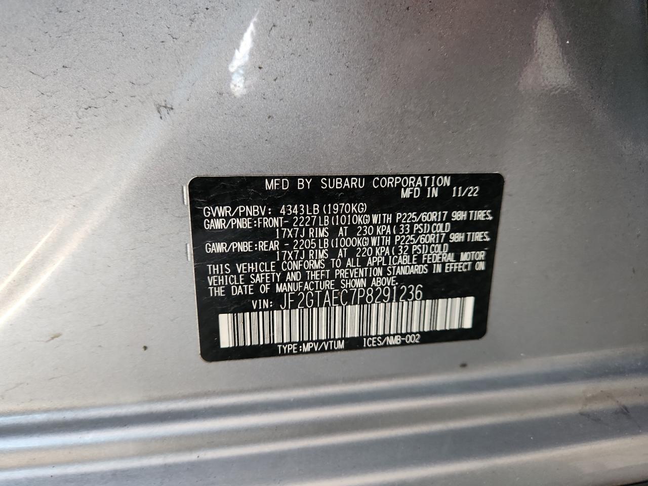 2023 Subaru Crosstrek Premium VIN: JF2GTAEC7P8291236 Lot: 64738815