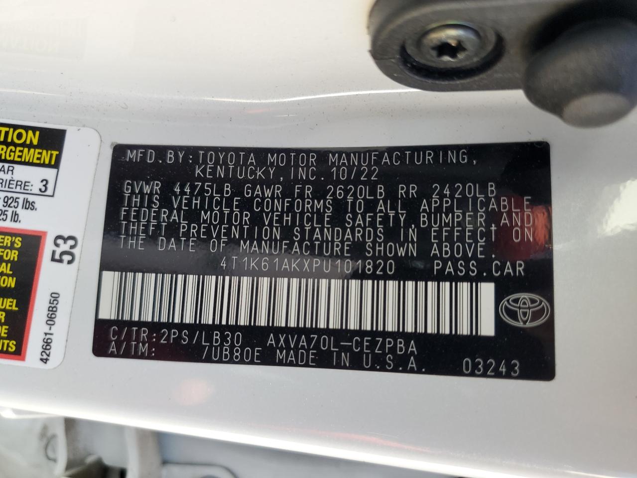 2023 Toyota Camry Xse VIN: 4T1K61AKXPU101820 Lot: 65067975