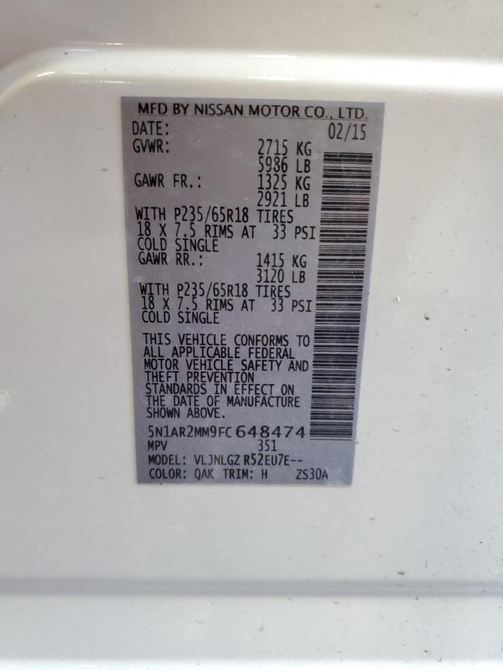 2015 Nissan Pathfinder S VIN: 5N1AR2MM9FC648474 Lot: 63698555