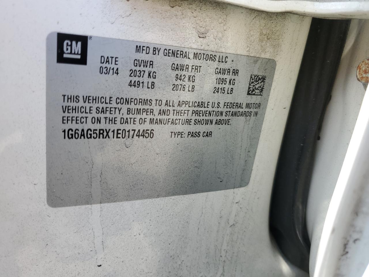 2014 Cadillac Ats VIN: 1G6AG5RX1E0174456 Lot: 65197325
