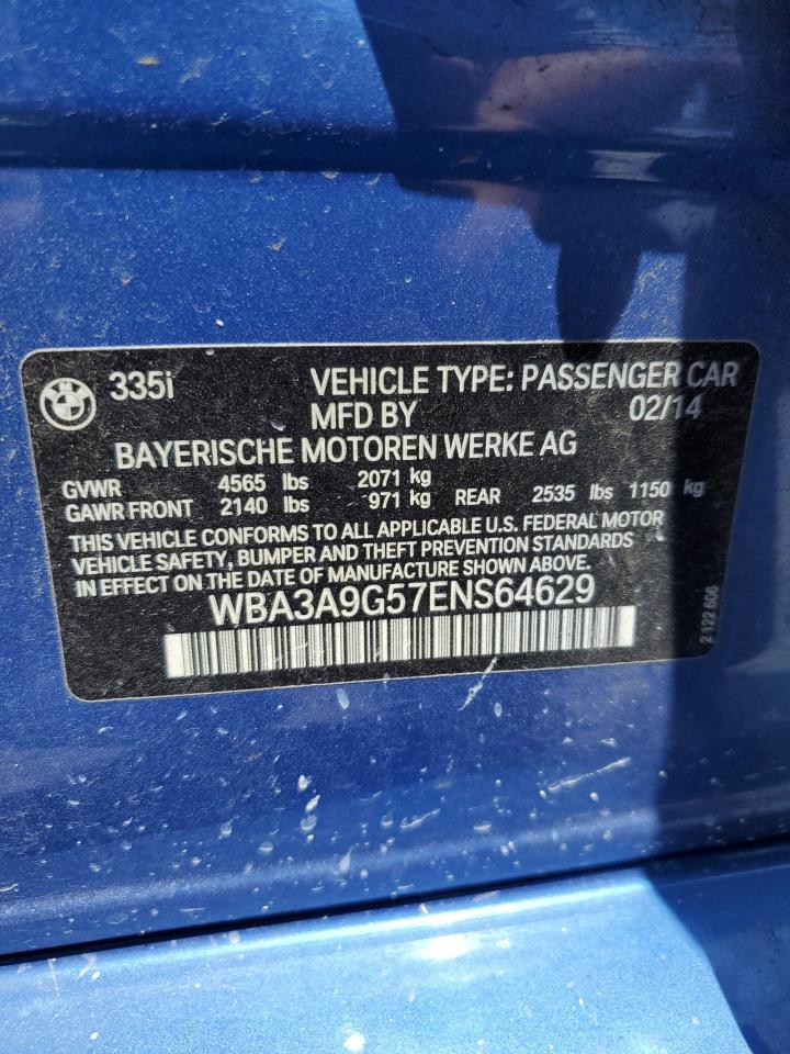 2014 BMW 335 I VIN: WBA3A9G57ENS64629 Lot: 64607015