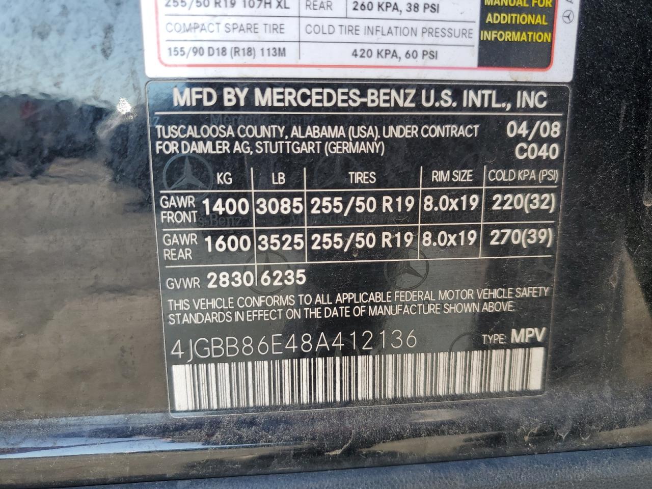 2008 Mercedes-Benz Ml 350 VIN: 4JGBB86E48A412136 Lot: 64927005