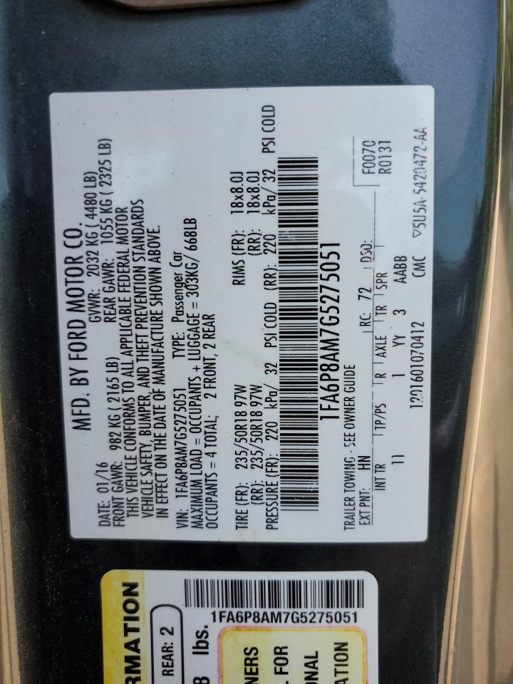 2016 Ford Mustang VIN: 1FA6P8AM7G5275051 Lot: 65976215