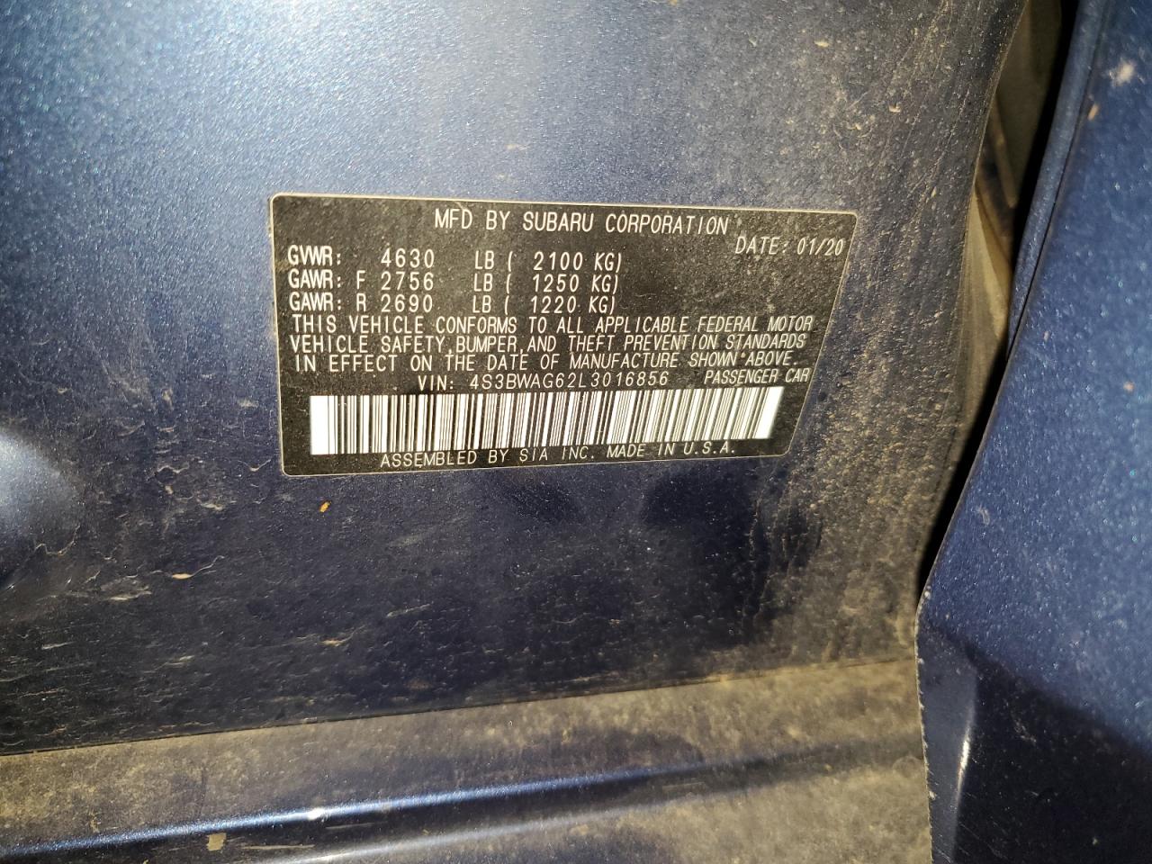2020 Subaru Legacy Sport VIN: 4S3BWAG62L3016856 Lot: 64846215