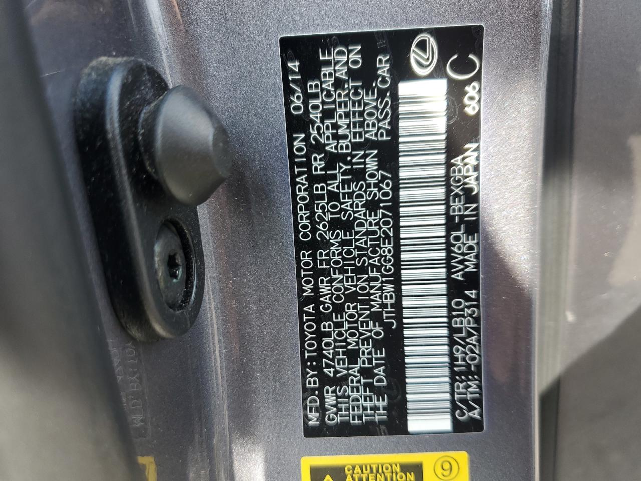 2014 Lexus Es 300H VIN: JTHBW1GG8E2071067 Lot: 63427375