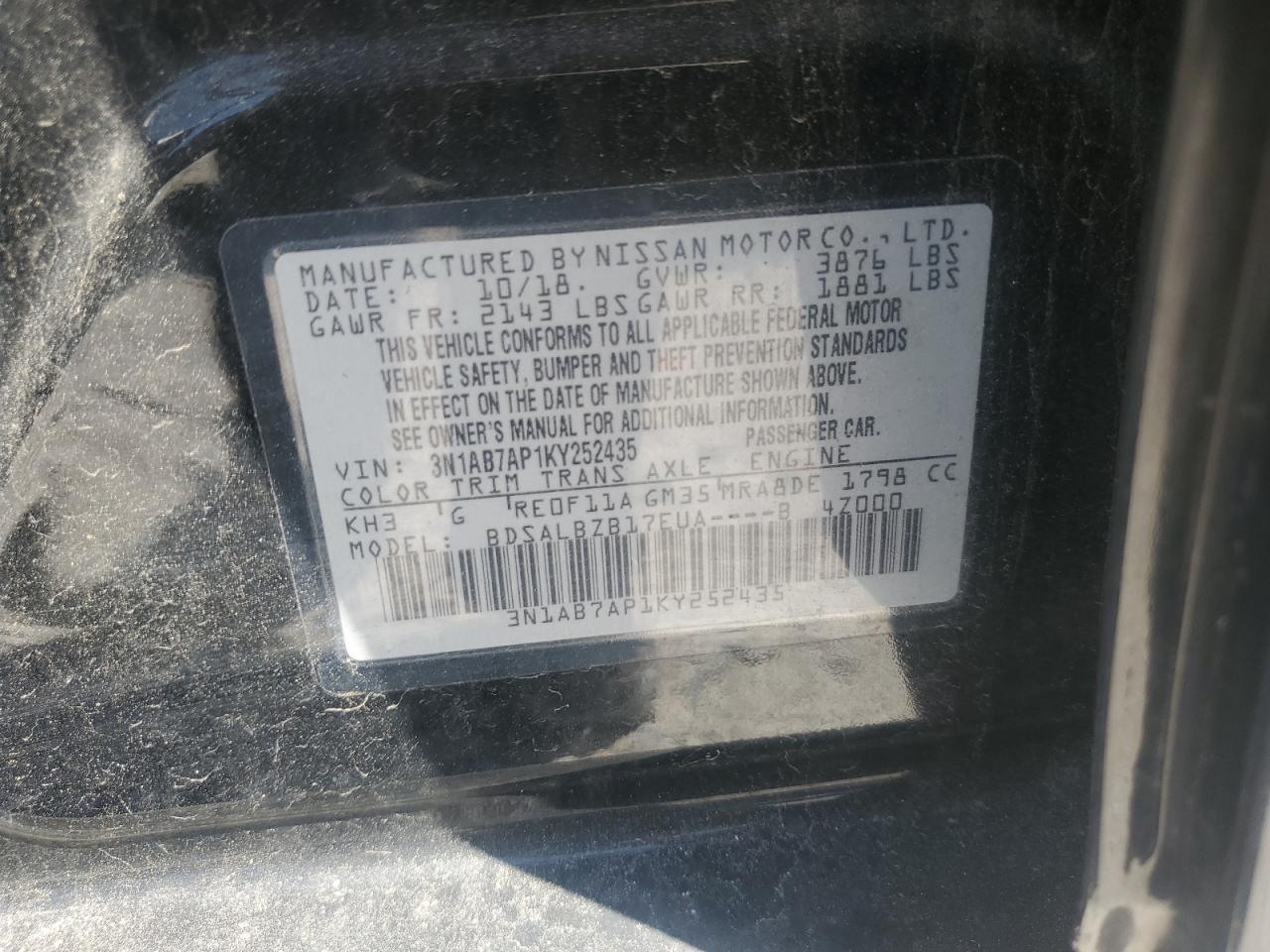 3N1AB7AP1KY252435 NISSAN SENTRA 2019