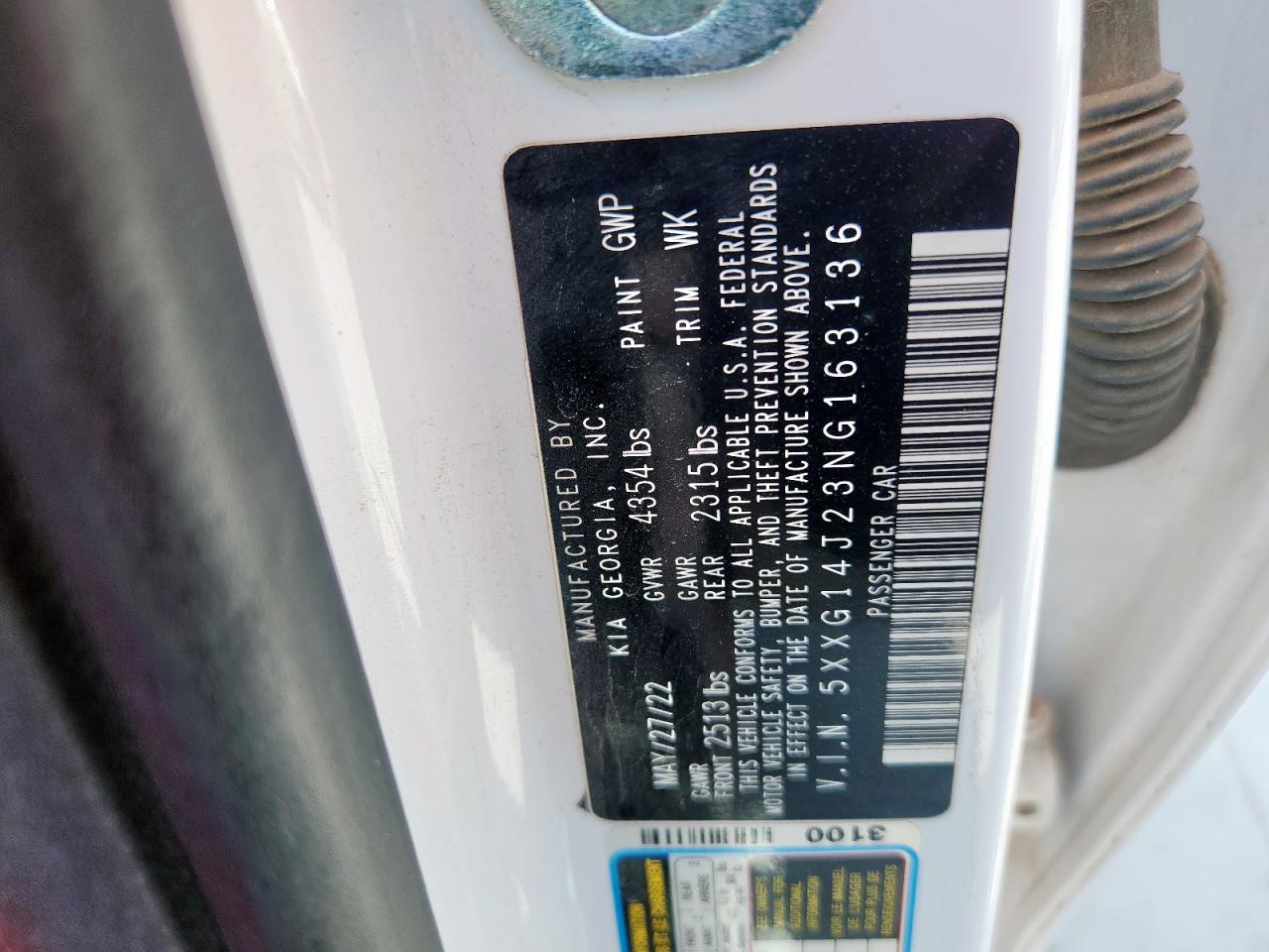 2022 Kia K5 Lxs VIN: 5XXG14J23NG163136 Lot: 66872585