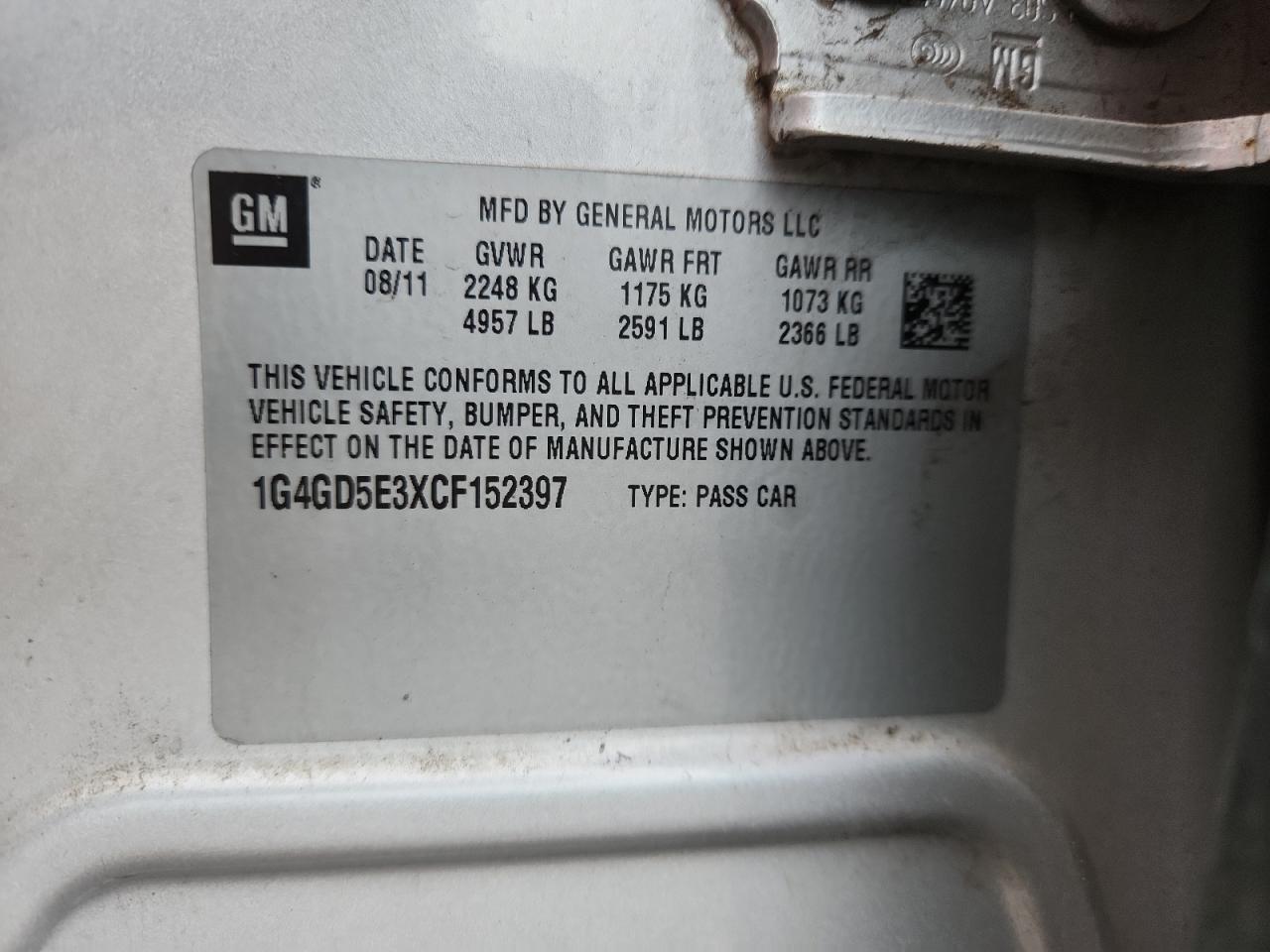 2012 Buick Lacrosse Premium VIN: 1G4GD5E3XCF152397 Lot: 64755685