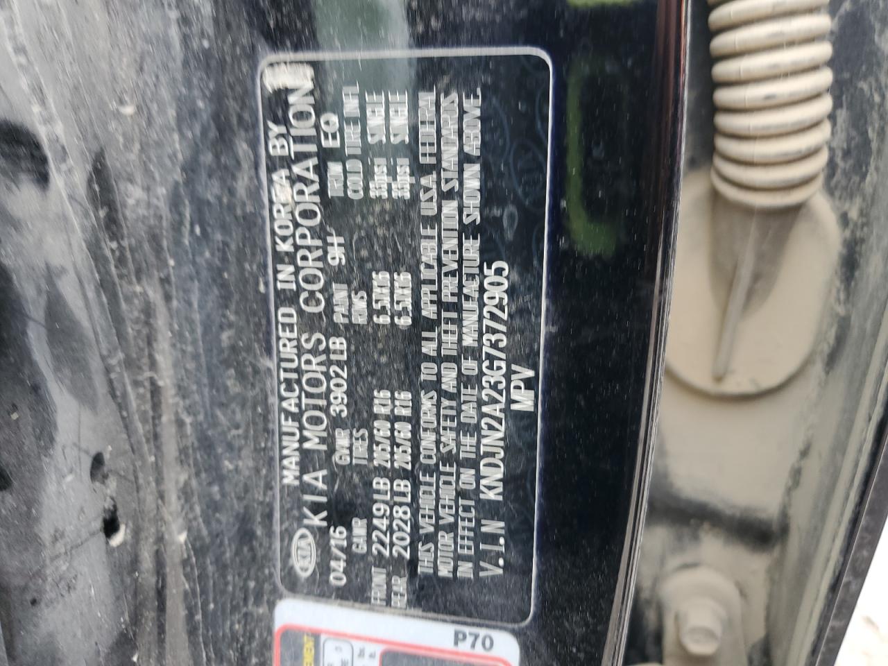 2016 Kia Soul VIN: KNDJN2A23G7372905 Lot: 65410265
