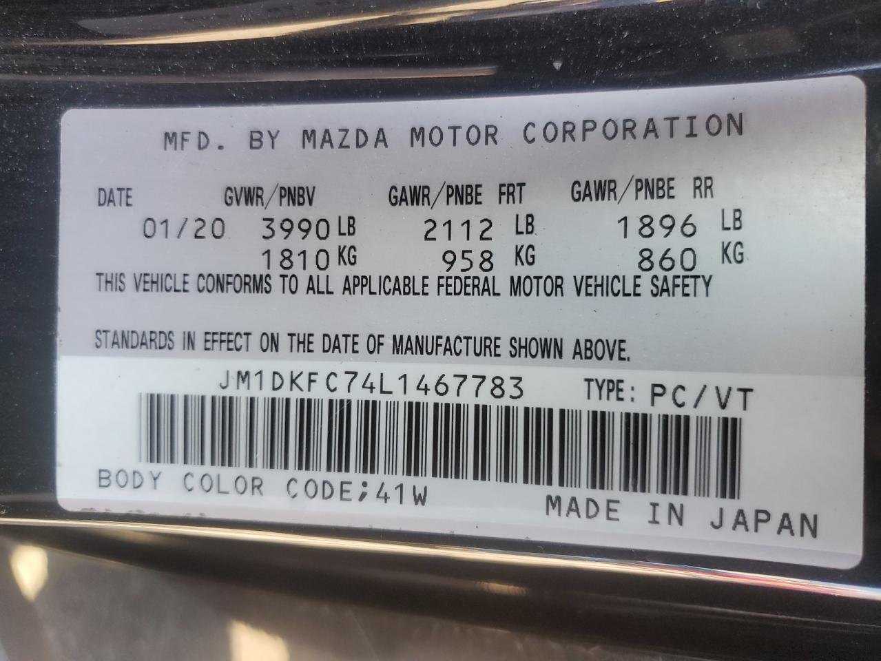 2020 Mazda Cx-3 Touring VIN: JM1DKFC74L1467783 Lot: 65994455