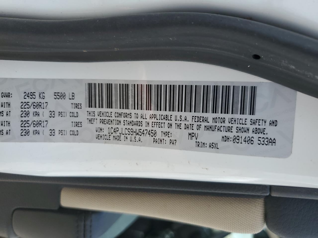 2017 Jeep Cherokee Latitude VIN: 1C4PJLCS9HW547450 Lot: 66329155