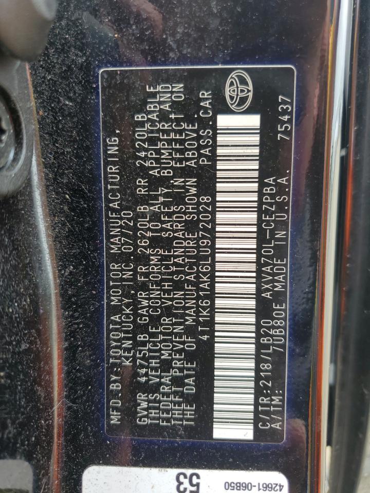2020 Toyota Camry Xse VIN: 4T1K61AK6LU972028 Lot: 62659025