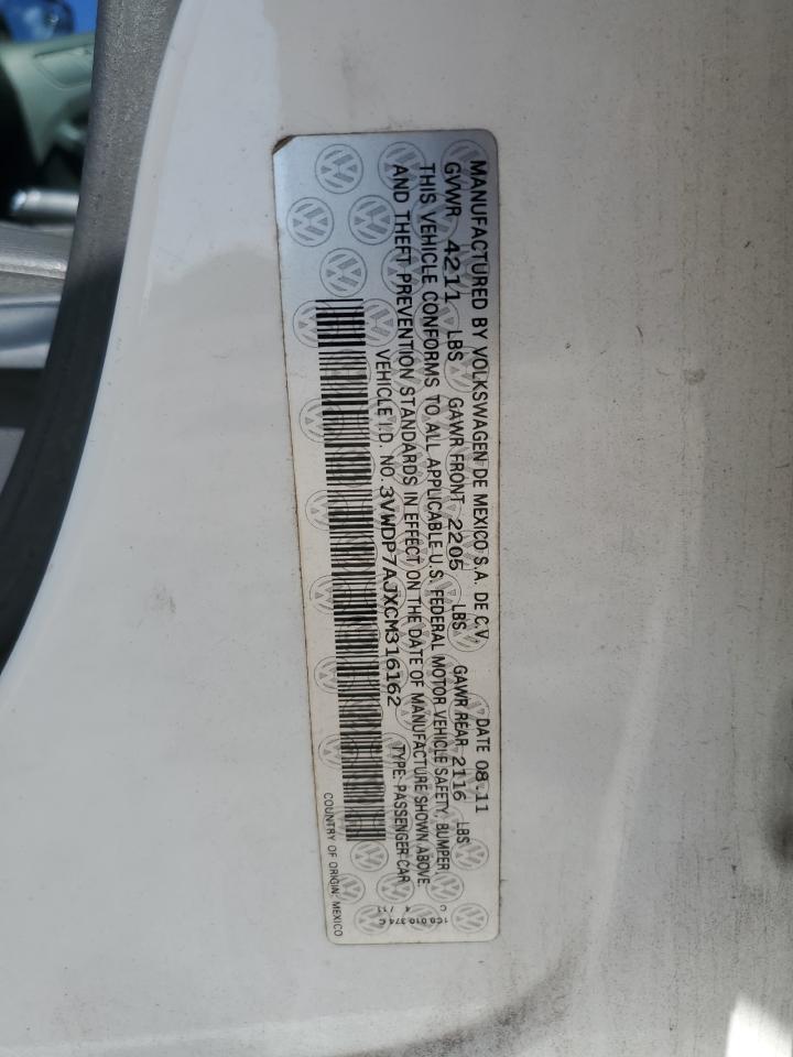 3VWDP7AJXCM316162 2012 Volkswagen Jetta Se