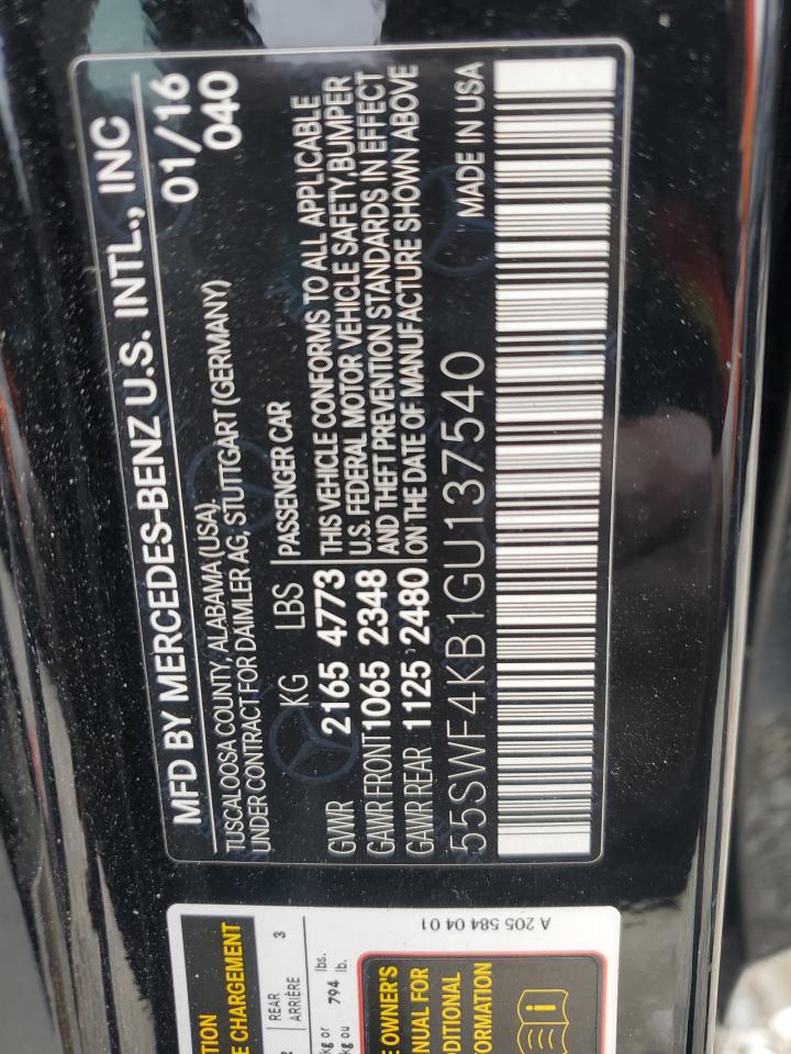 2016 Mercedes-Benz C 300 4Matic VIN: 55SWF4KB1GU137540 Lot: 64933435