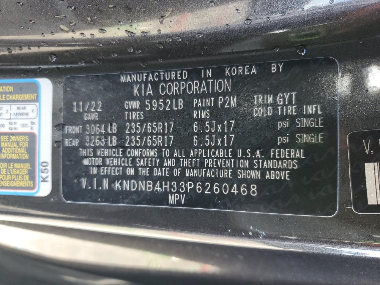 2023 Kia Carnival Lx VIN: KNDNB4H33P6260468 Lot: 63297565
