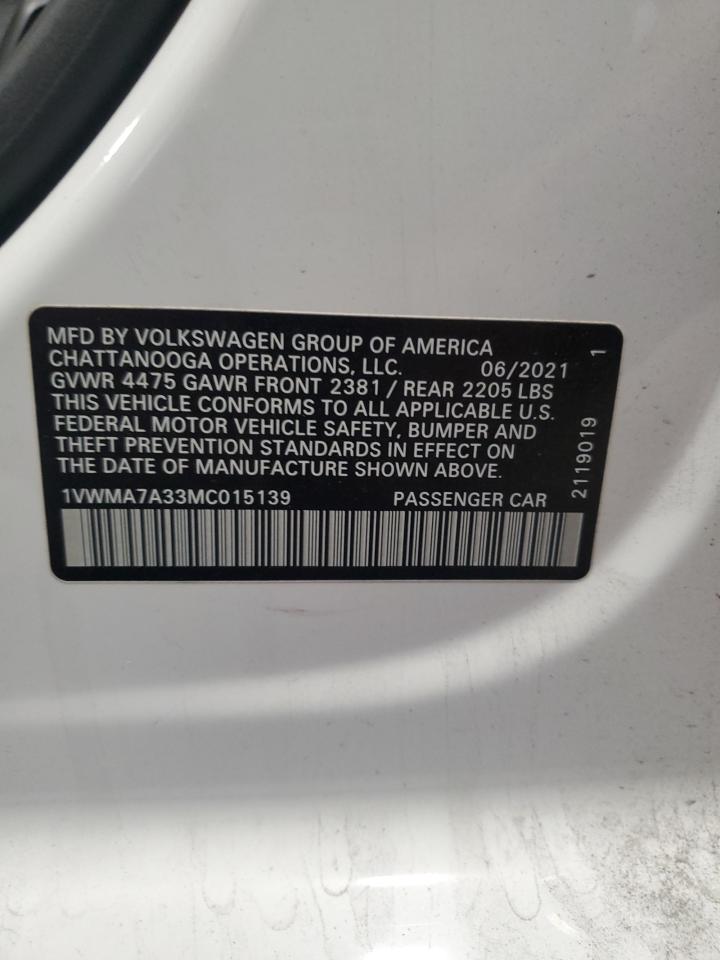 2021 Volkswagen Passat R-Line VIN: 1VWMA7A33MC015139 Lot: 63795605