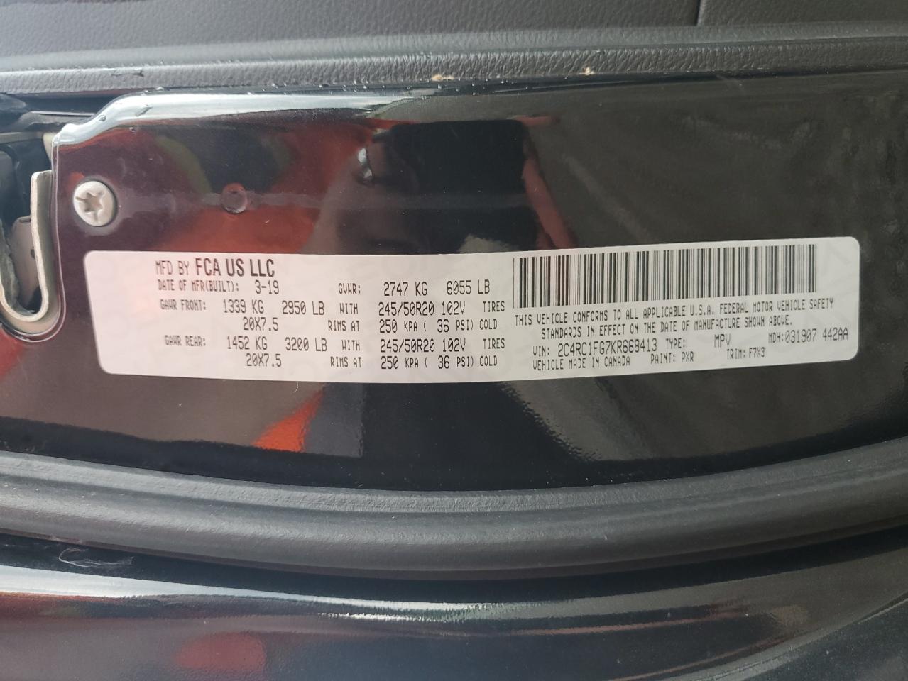 2019 Chrysler Pacifica Touring Plus VIN: 2C4RC1FG7KR668413 Lot: 64877485