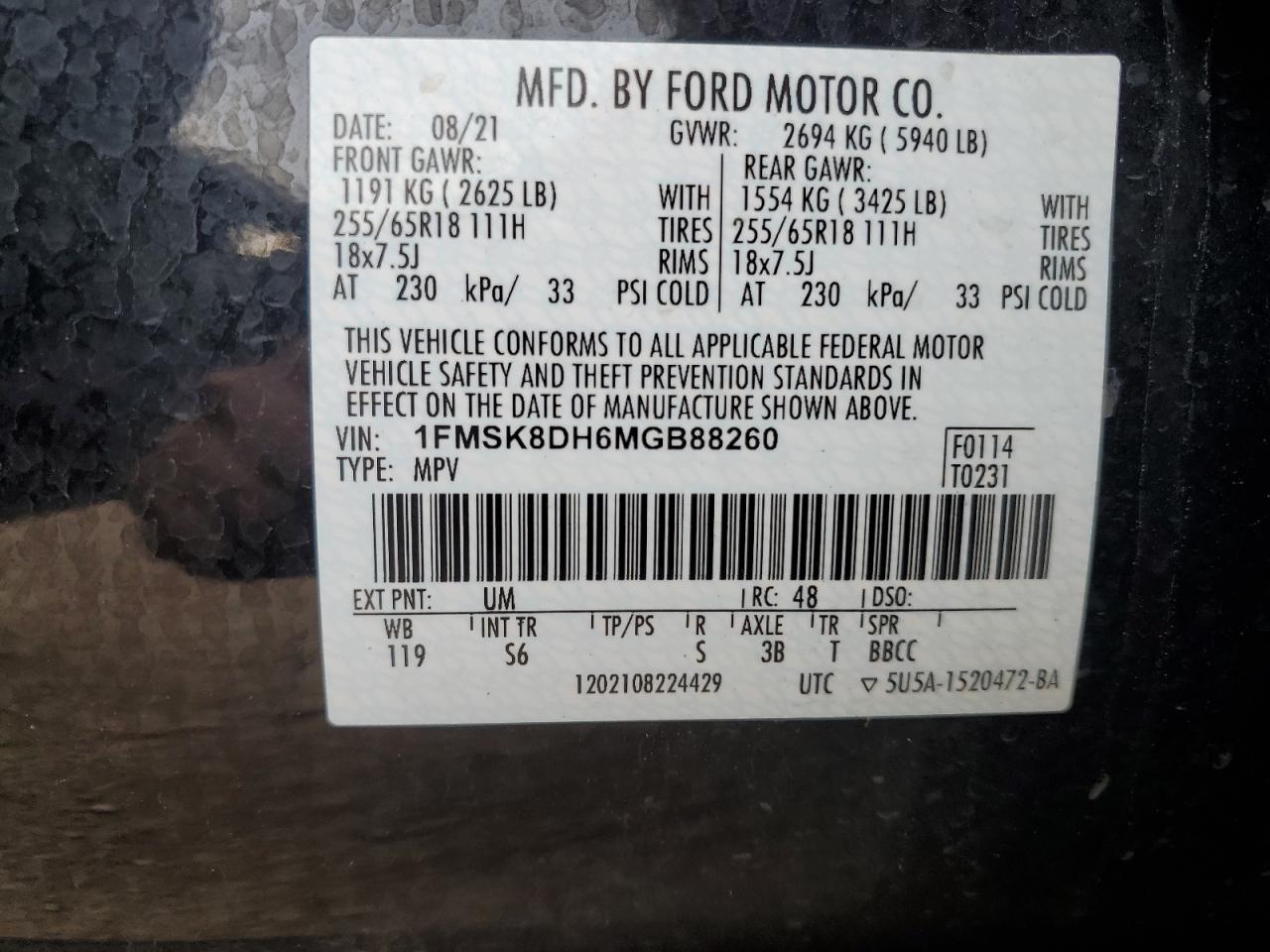 2021 Ford Explorer Xlt VIN: 1FMSK8DH6MGB88260 Lot: 63614125