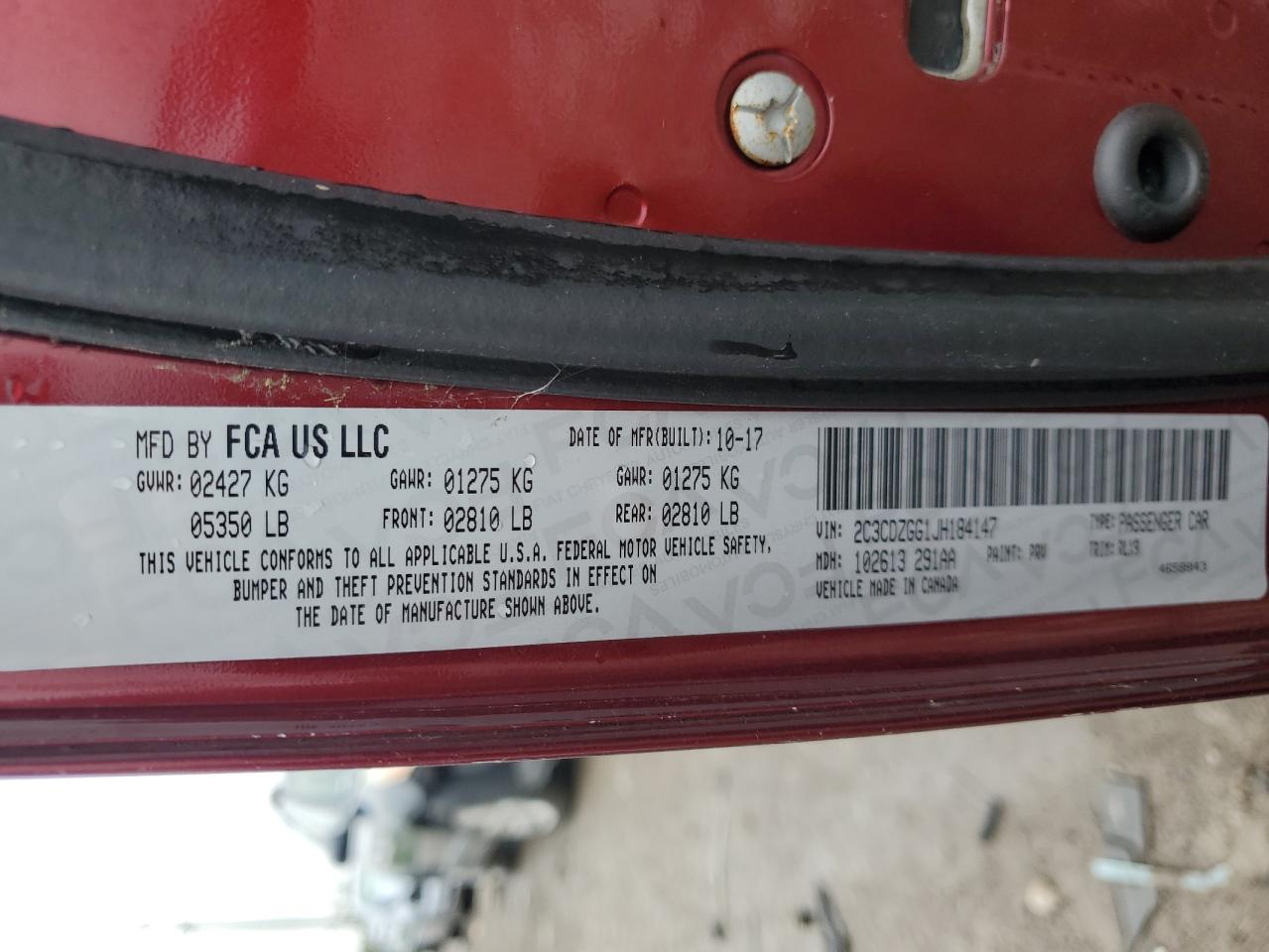 2018 Dodge Challenger Gt VIN: 2C3CDZGG1JH184147 Lot: 66516235