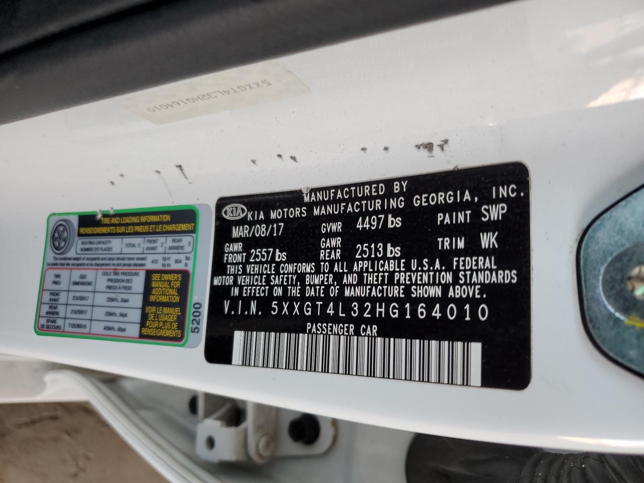 5xxgt4l32hg164010 5XXGT4L32HG164010 2017 Kia Optima Lx