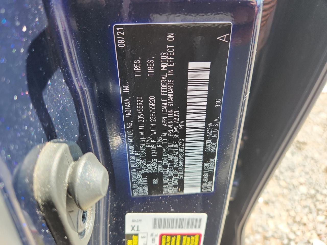 2021 Toyota Highlander Xse VIN: 5TDJZRAH6MS082273 Lot: 64192095