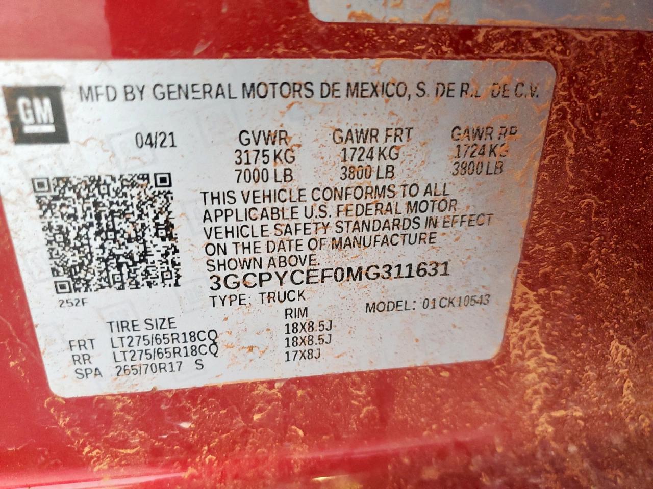 2021 Chevrolet Silverado K1500 Trail Boss Custom VIN: 3GCPYCEF0MG311631 Lot: 65065195