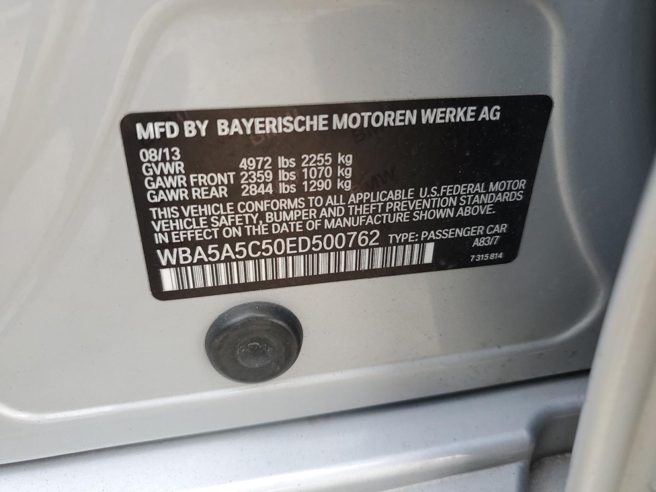 2014 BMW 528 I VIN: WBA5A5C50ED500762 Lot: 64831015