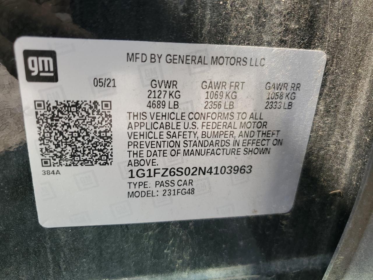 2022 Chevrolet Bolt Euv Premier VIN: 1G1FZ6S02N4103963 Lot: 63845175