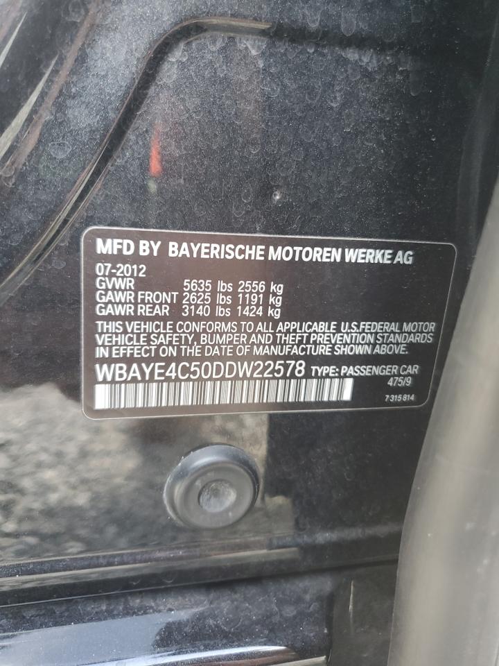 2013 BMW 740 Li VIN: WBAYE4C50DDW22578 Lot: 64543335