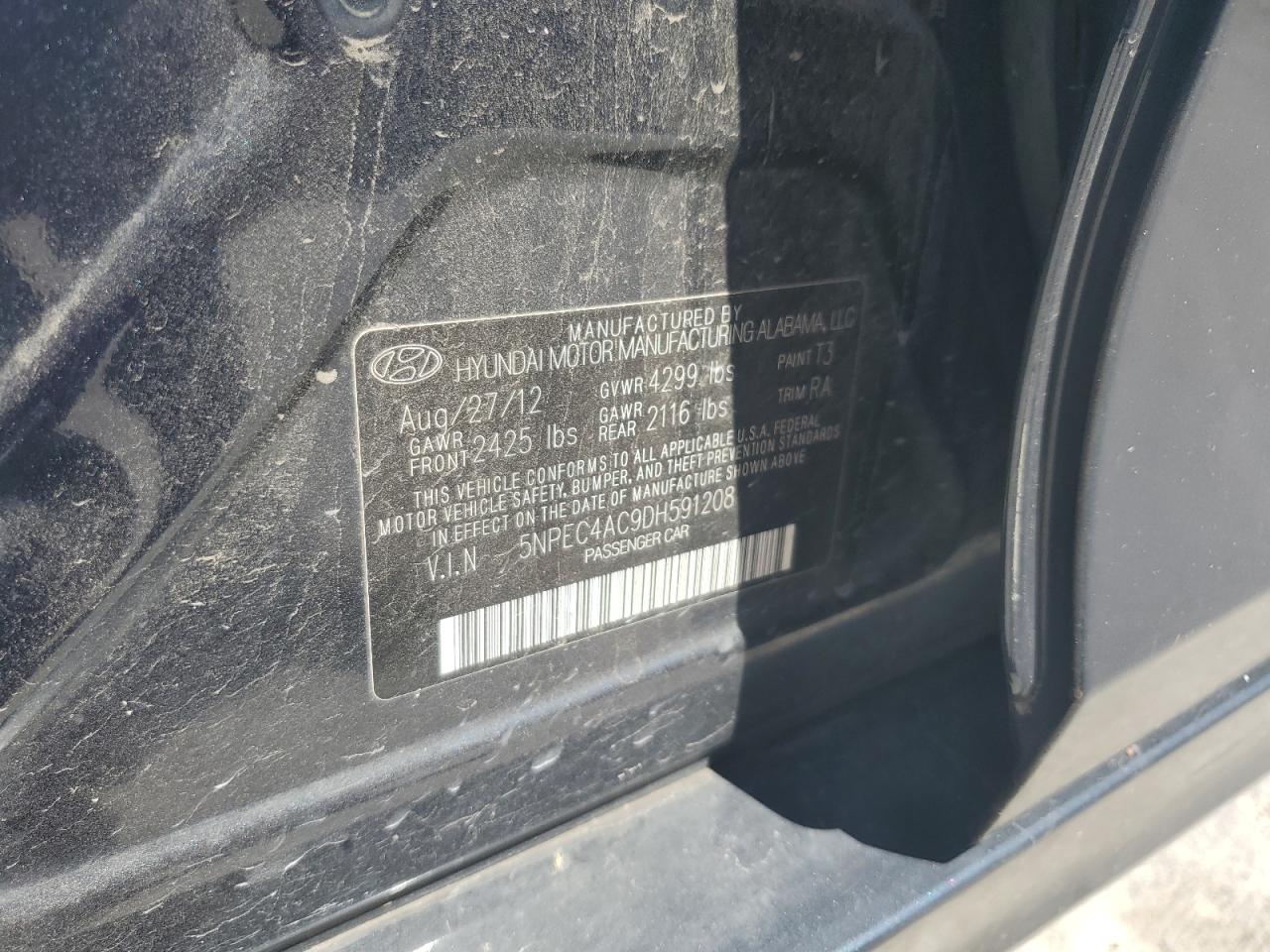 2013 Hyundai Sonata Se VIN: 5NPEC4AC9DH591208 Lot: 63432165
