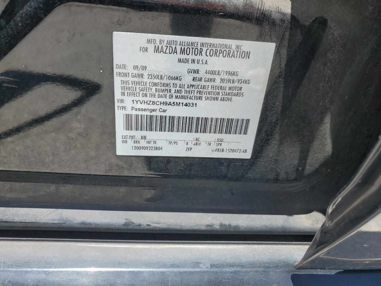 2010 Mazda 6 I VIN: 1YVHZ8CH9A5M14031 Lot: 63020915