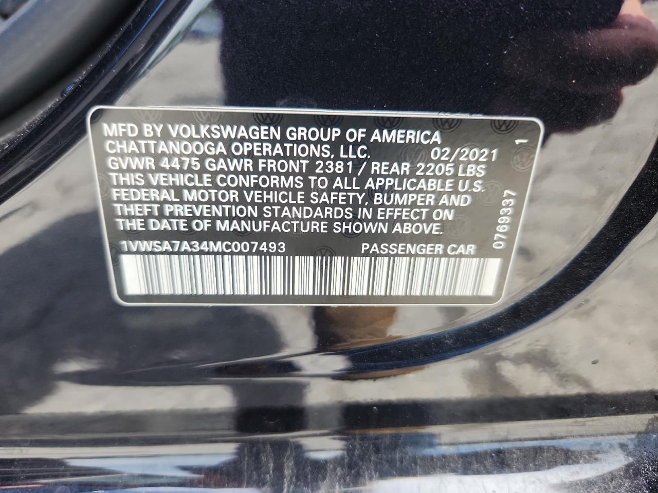 2021 Volkswagen Passat Se VIN: 1VWSA7A34MC007493 Lot: 64937645