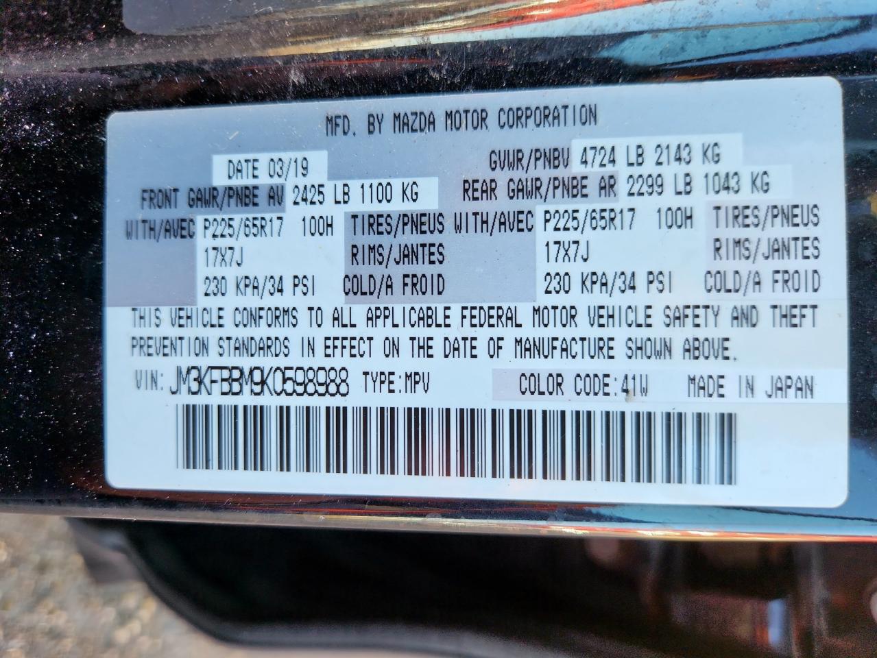 2019 Mazda Cx-5 Sport VIN: JM3KFBBM9K0598988 Lot: 64463805