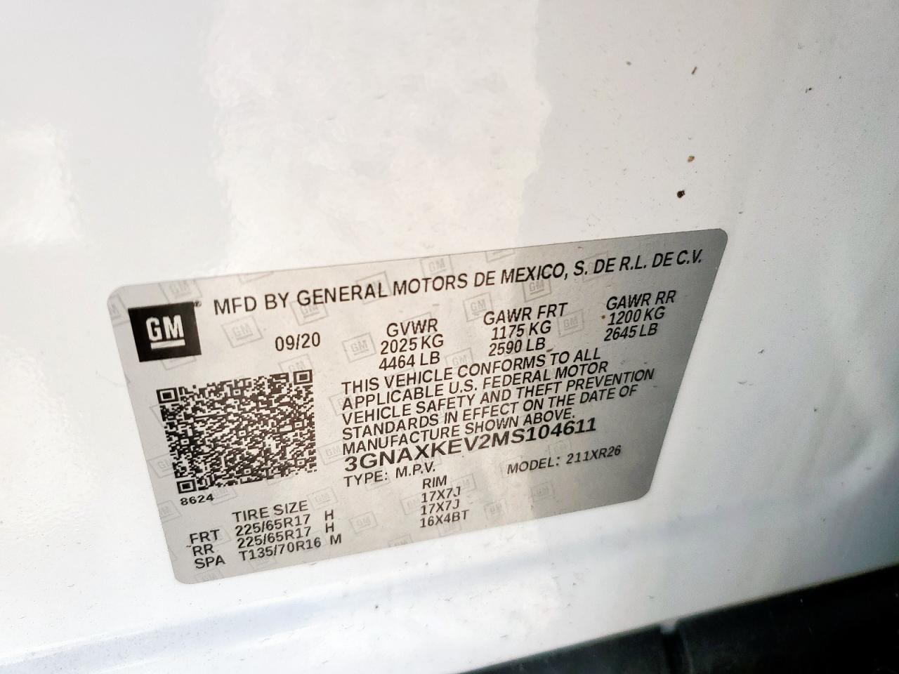 2021 Chevrolet Equinox Lt VIN: 3GNAXKEV2MS104611 Lot: 63667285