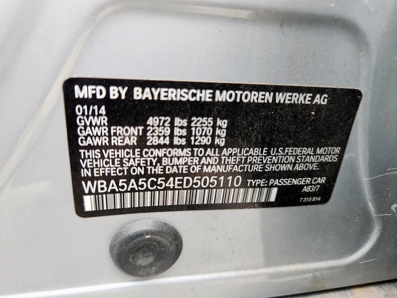 2014 BMW 528 I VIN: WBA5A5C54ED505110 Lot: 63448105