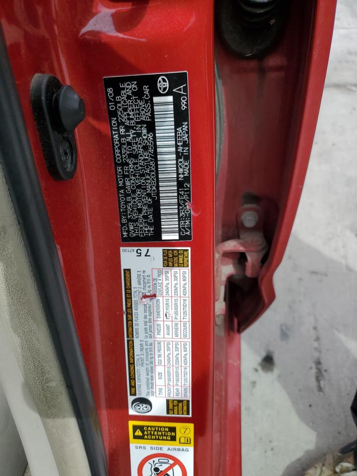 2008 Toyota Prius VIN: JTDKB20U687745596 Lot: 63796115