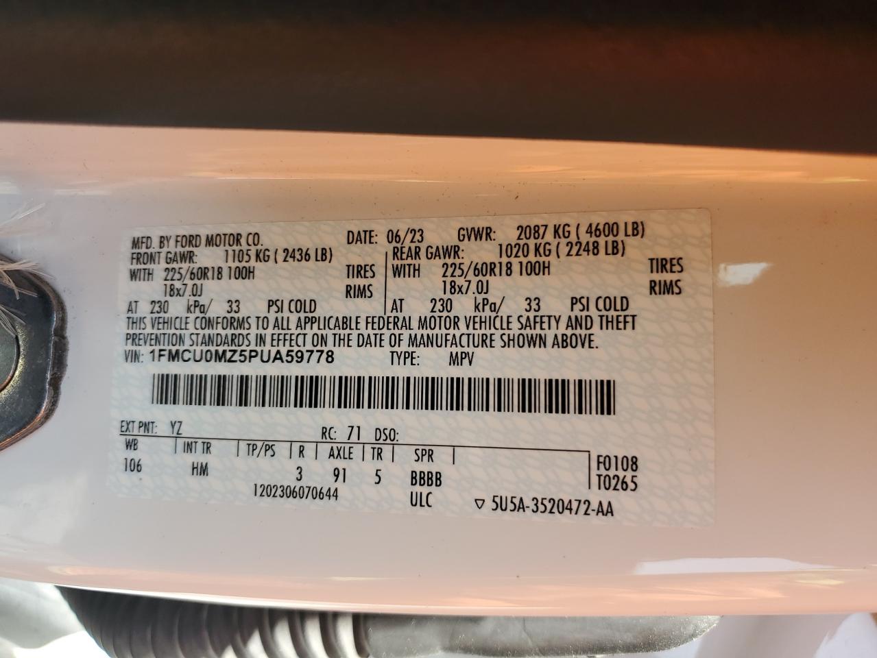 1FMCU0MZ5PUA59778 FORD ESCAPE ST 2023