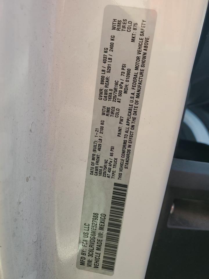 2021 Ram Promaster 2500 2500 High VIN: 3C6LRVDG8ME527988 Lot: 66448235