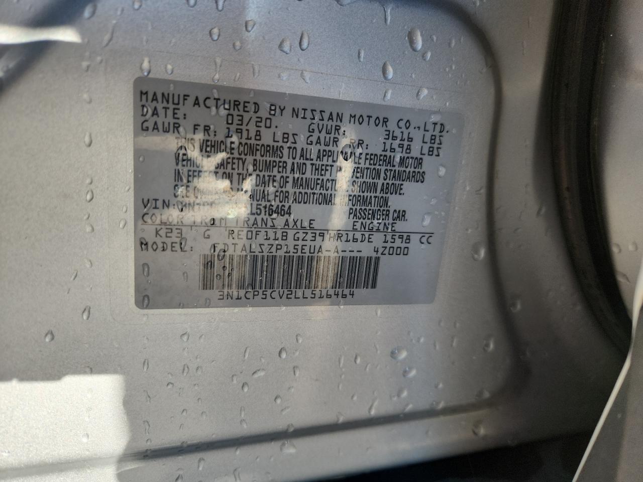 2020 Nissan Kicks Sv VIN: 3N1CP5CV2LL516464 Lot: 63202455