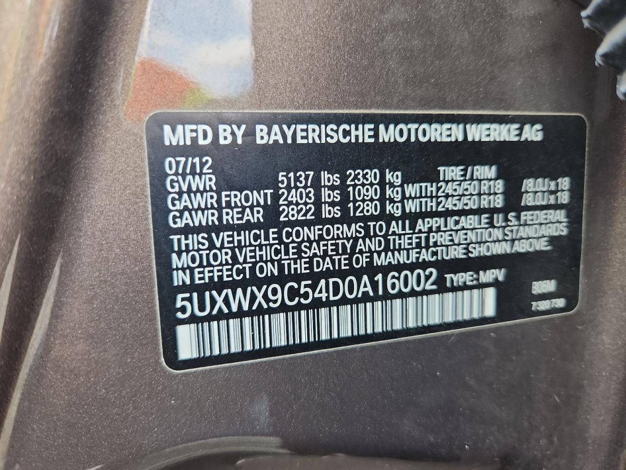 2013 BMW X3 xDrive28I VIN: 5UXWX9C54D0A16002 Lot: 65934505