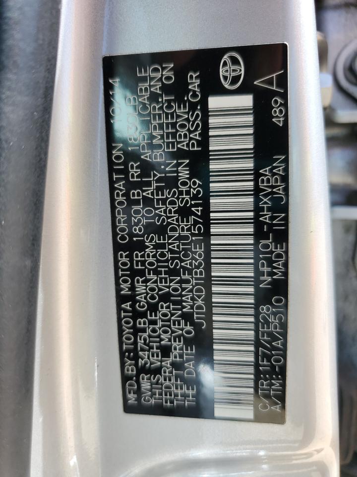 2014 Toyota Prius C VIN: JTDKDTB36E1574139 Lot: 64427165