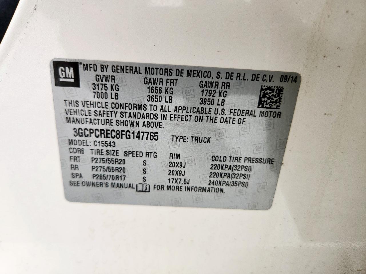 2015 Chevrolet Silverado 1500 1Lt VIN: 3GCPCREC8FG147765 Lot: 43335404