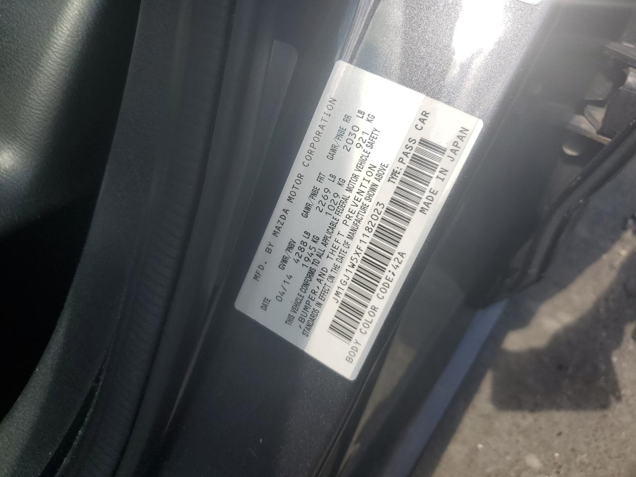 2015 Mazda 6 Grand Touring VIN: JM1GJ1W5XF1182023 Lot: 64727095