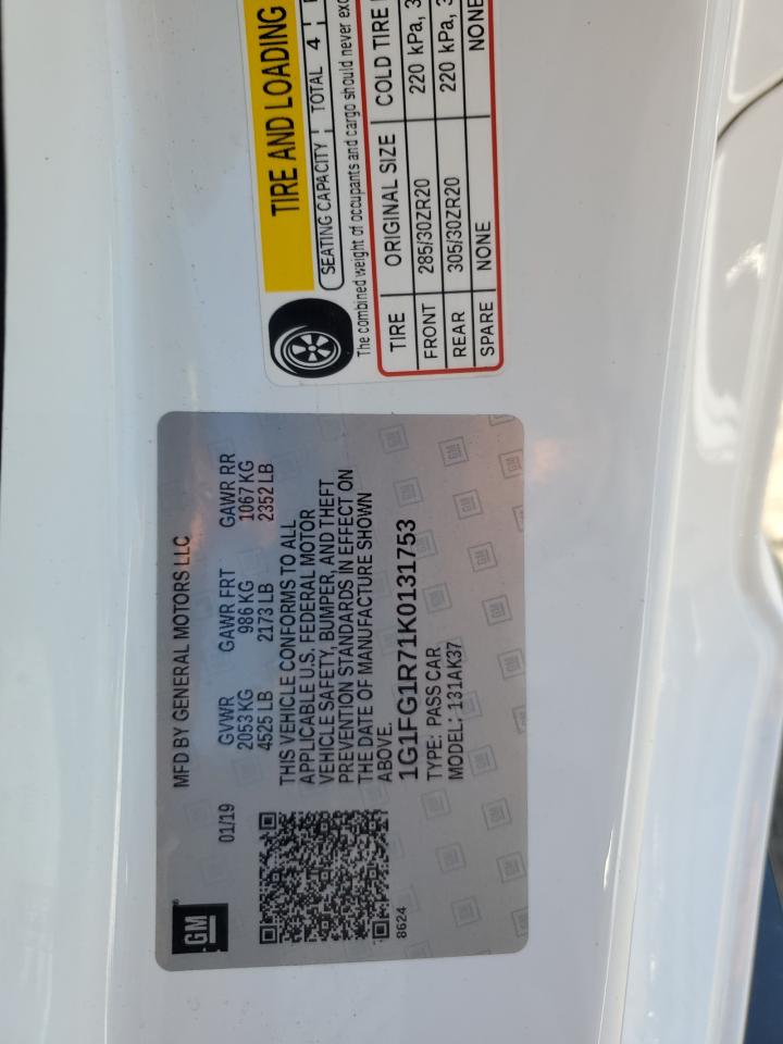 2019 Chevrolet Camaro Ss VIN: 1G1FG1R71K0131753 Lot: 65757865