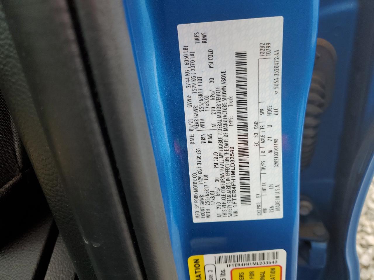 2021 Ford Ranger Xl VIN: 1FTER4FH1MLD33540 Lot: 63339765
