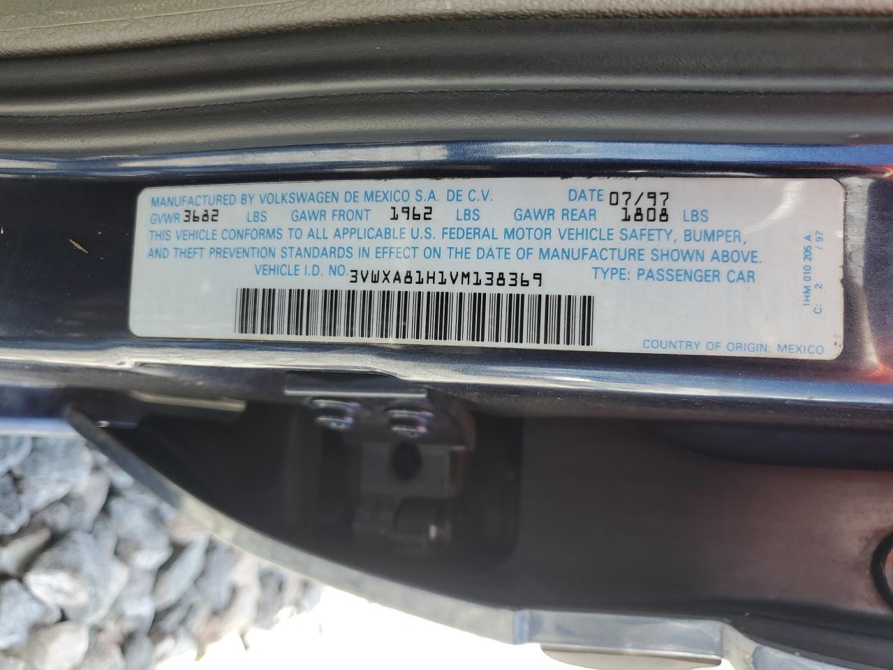 1997 Volkswagen Jetta Jazz VIN: 3VWXA81H1VM138369 Lot: 62267605