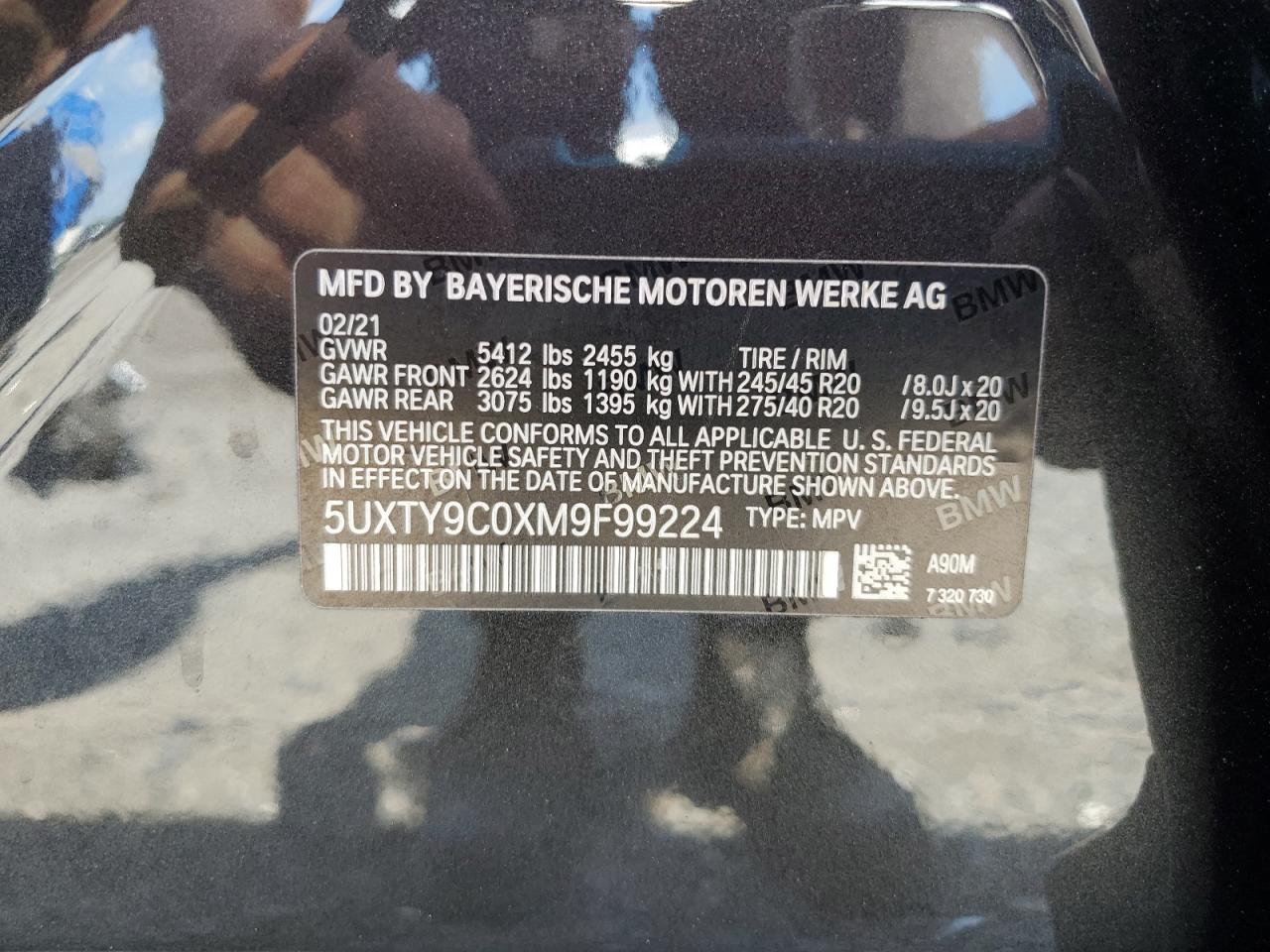 2021 BMW X3 xDrivem40I VIN: 5UXTY9C0XM9F99224 Lot: 63570145