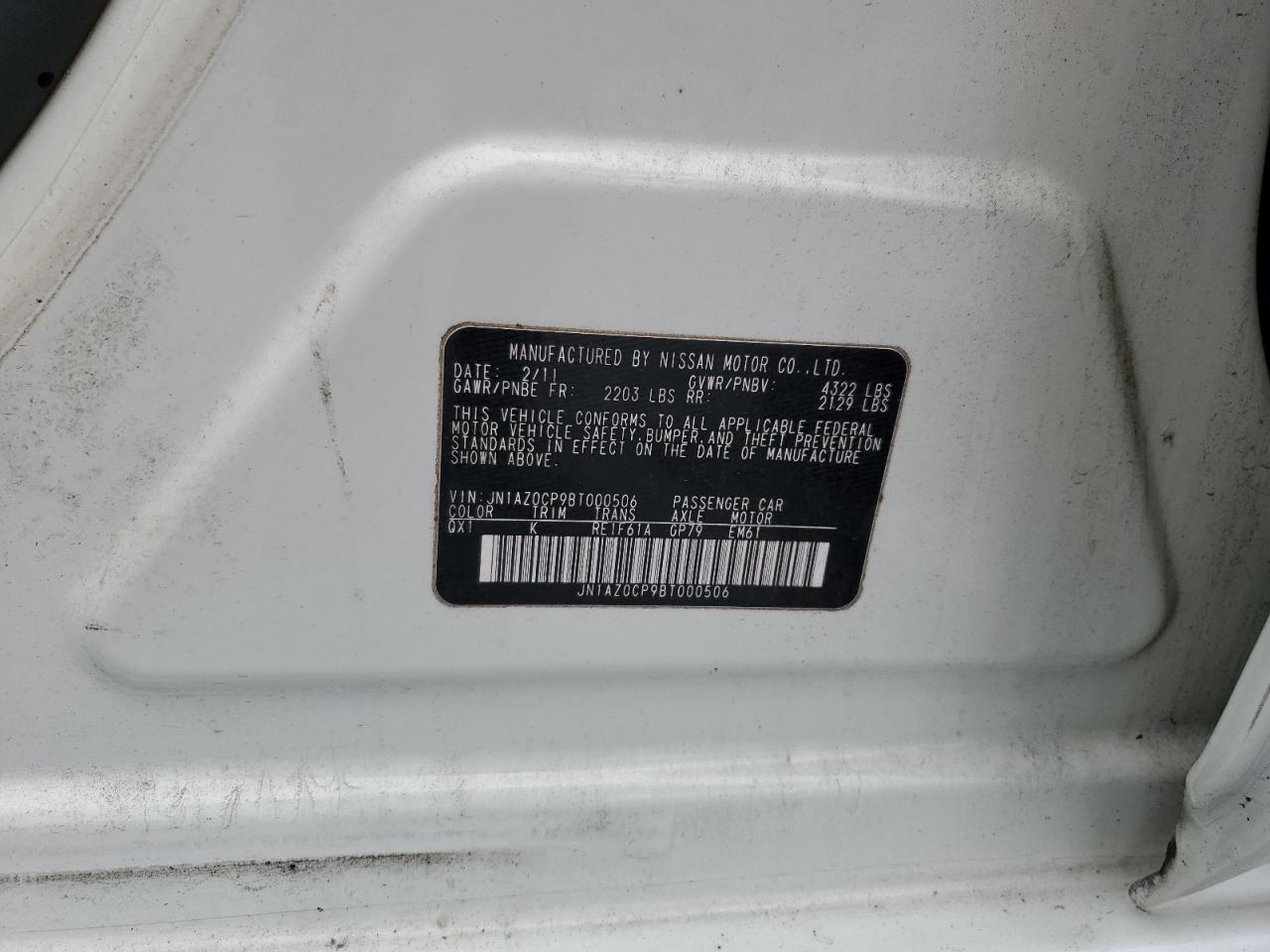 2011 Nissan Leaf Sv VIN: JN1AZ0CP9BT000506 Lot: 63684705